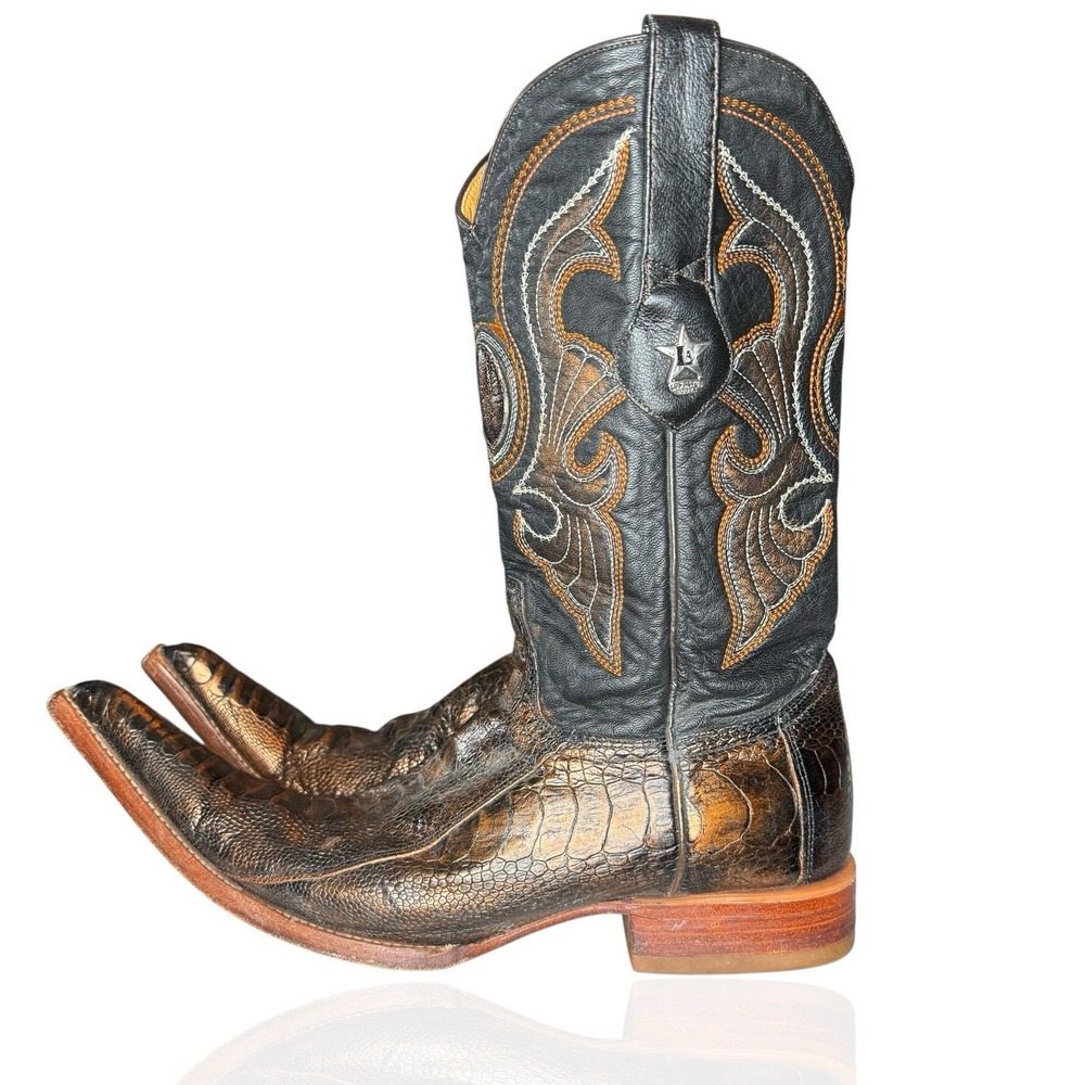 Rare Los Altos Men's Genuine Ostrich Cowboy Boots Pointed X-Toe 8.5 EE Wide 14"